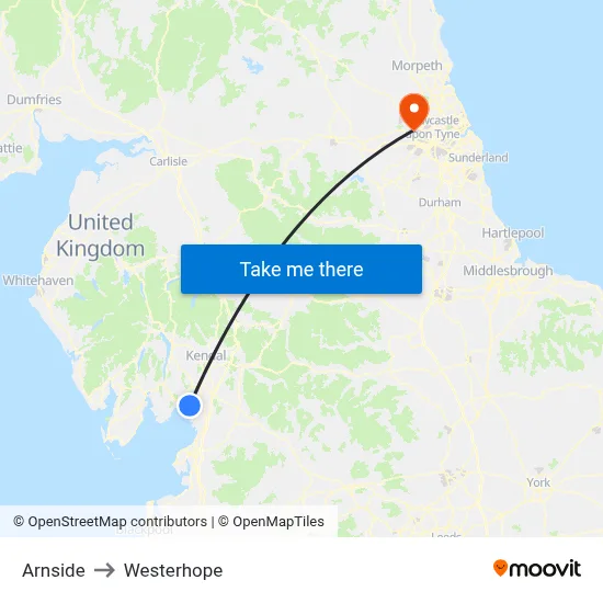 Arnside to Westerhope map