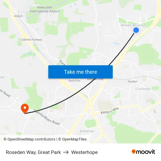 Roseden Way, Great Park to Westerhope map