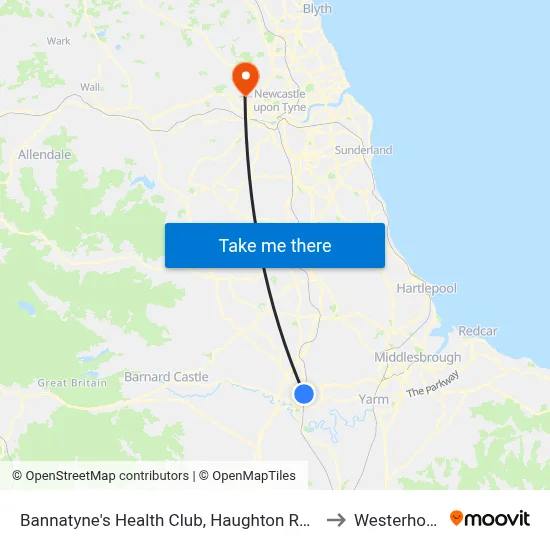Bannatyne's Health Club, Haughton Road to Westerhope map
