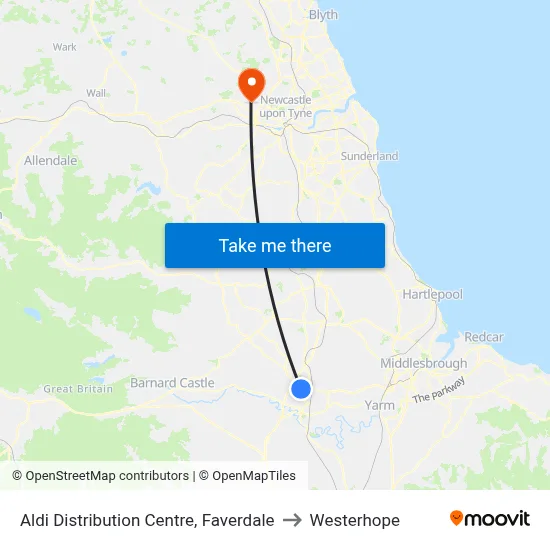 Aldi Distribution Centre, Faverdale to Westerhope map