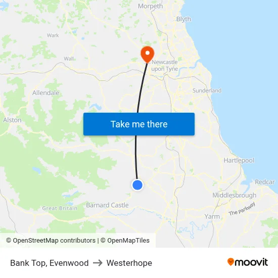 Bank Top, Evenwood to Westerhope map