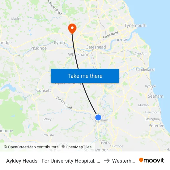 Aykley Heads - For University Hospital, Durham to Westerhope map