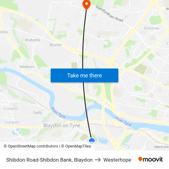 Shibdon Road-Shibdon Bank, Blaydon to Westerhope map