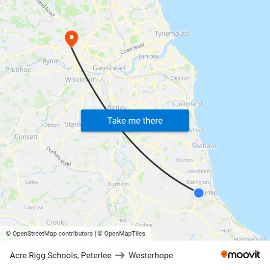 Acre Rigg Schools, Peterlee to Westerhope map