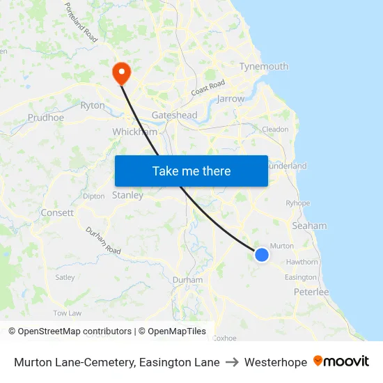 Murton Lane-Cemetery, Easington Lane to Westerhope map