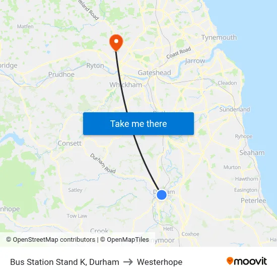Bus Station Stand K, Durham to Westerhope map