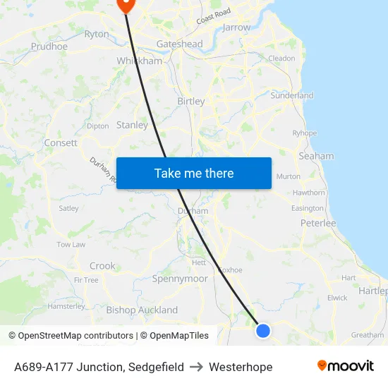 A689-A177 Junction, Sedgefield to Westerhope map