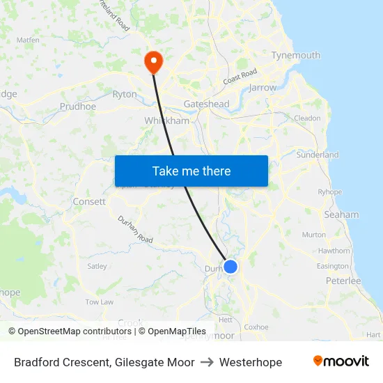 Bradford Crescent, Gilesgate Moor to Westerhope map