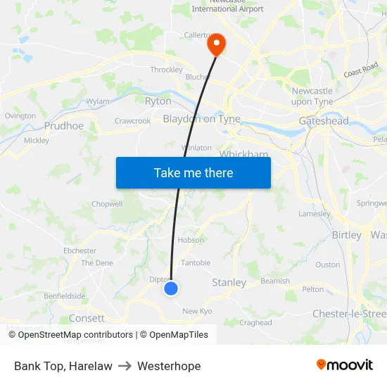 Bank Top, Harelaw to Westerhope map