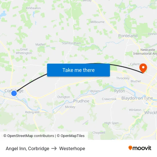 Angel Inn, Corbridge to Westerhope map