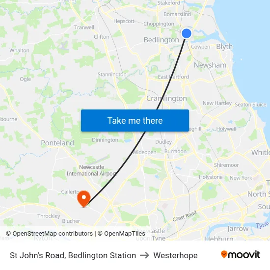 St John's Road, Bedlington Station to Westerhope map