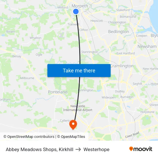 Abbey Meadows Shops, Kirkhill to Westerhope map