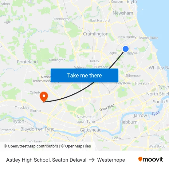 Astley High School, Seaton Delaval to Westerhope map