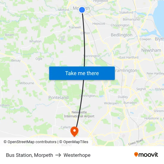 Bus Station, Morpeth to Westerhope map