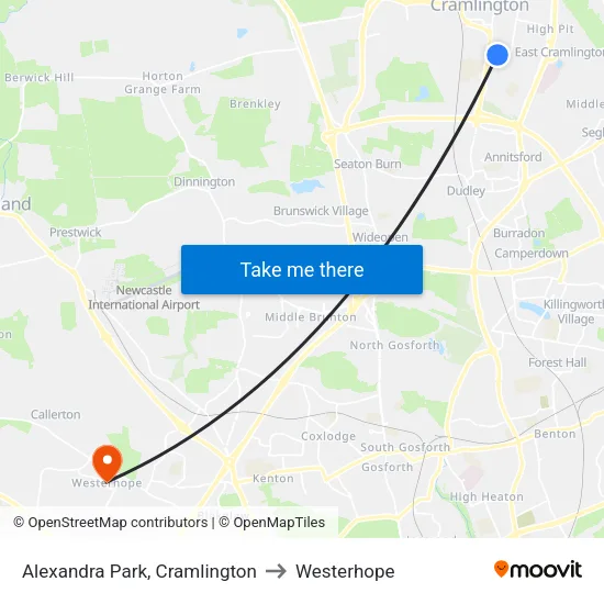 Alexandra Park, Cramlington to Westerhope map