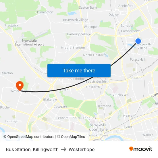 Bus Station, Killingworth to Westerhope map