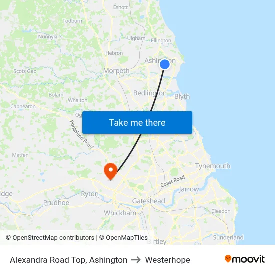 Alexandra Road Top, Ashington to Westerhope map
