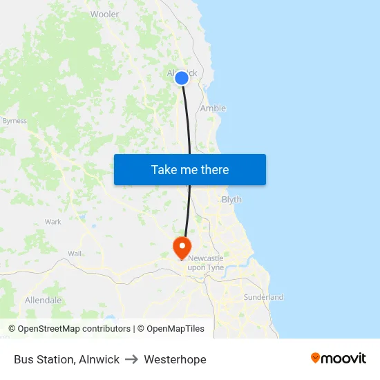 Bus Station, Alnwick to Westerhope map