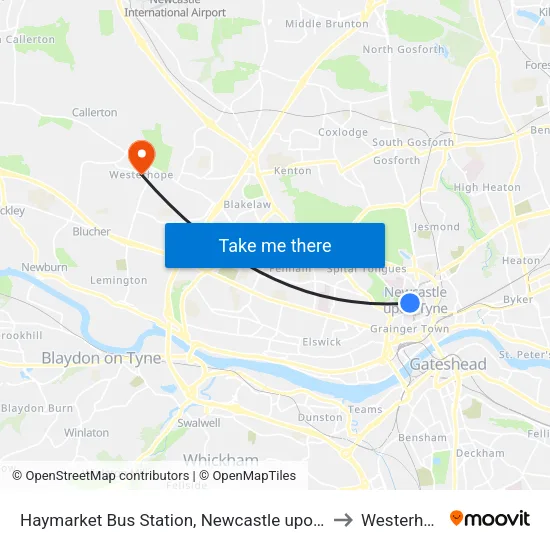 Haymarket Bus Station, Newcastle upon Tyne to Westerhope map