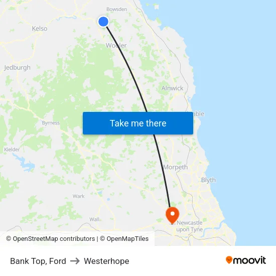 Bank Top, Ford to Westerhope map