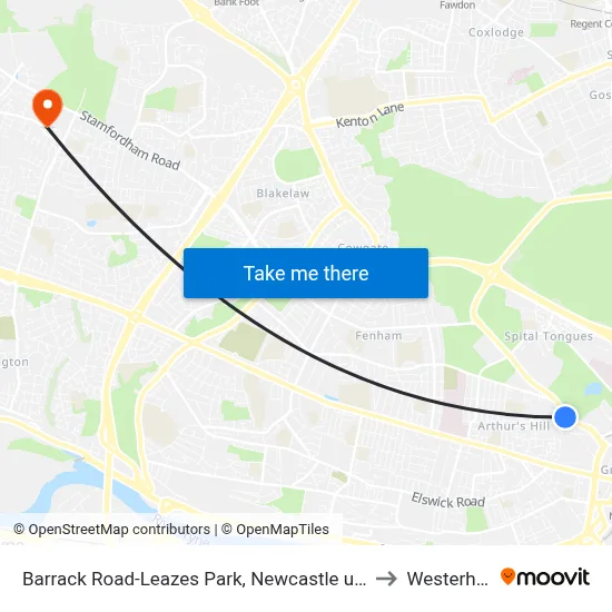 Barrack Road-Leazes Park, Newcastle upon Tyne to Westerhope map
