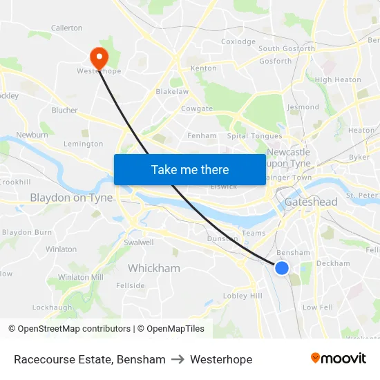 Racecourse Estate, Bensham to Westerhope map