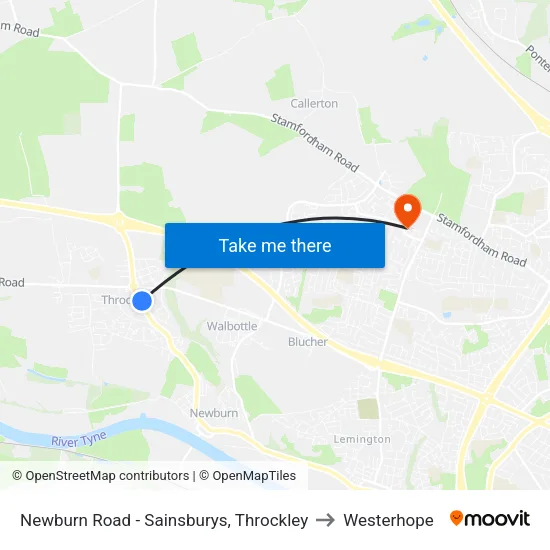 Newburn Road - Sainsburys, Throckley to Westerhope map