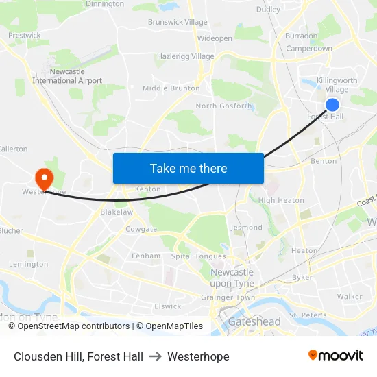 Clousden Hill, Forest Hall to Westerhope map