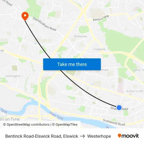 Bentinck Road-Elswick Road, Elswick to Westerhope map