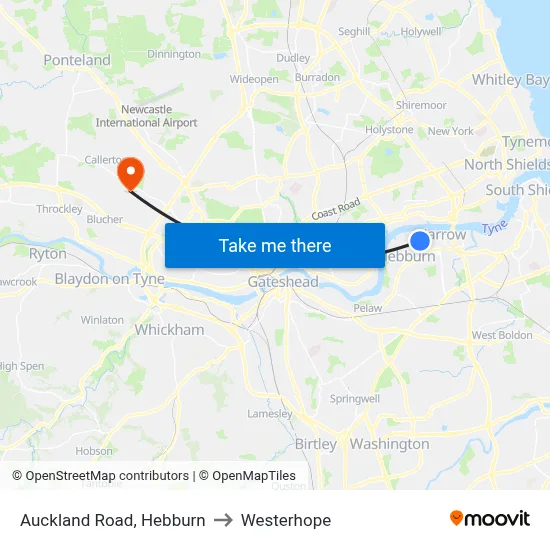 Auckland Road, Hebburn to Westerhope map