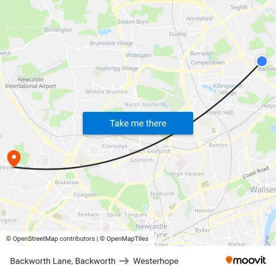 Backworth Lane, Backworth to Westerhope map