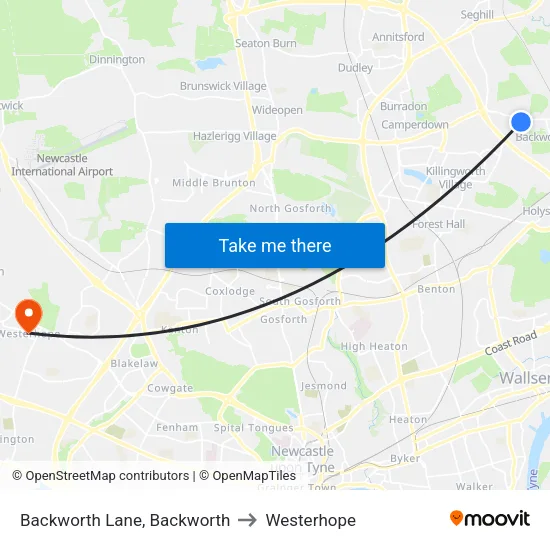 Backworth Lane, Backworth to Westerhope map