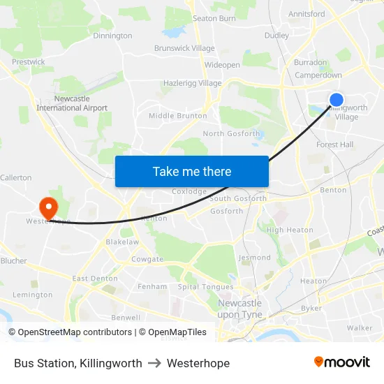 Bus Station, Killingworth to Westerhope map