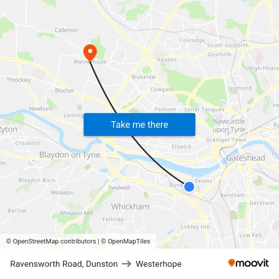 Ravensworth Road, Dunston to Westerhope map