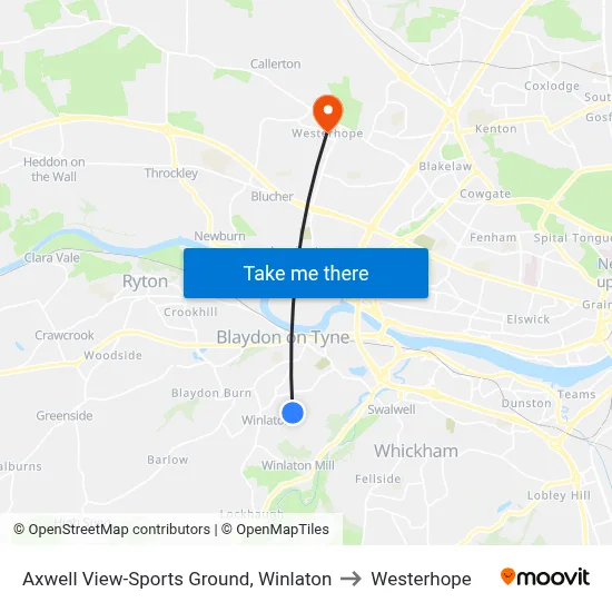 Axwell View-Sports Ground, Winlaton to Westerhope map