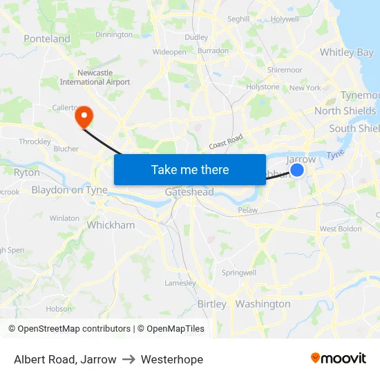 Albert Road, Jarrow to Westerhope map