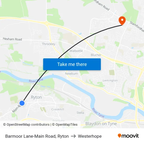 Barmoor Lane-Main Road, Ryton to Westerhope map