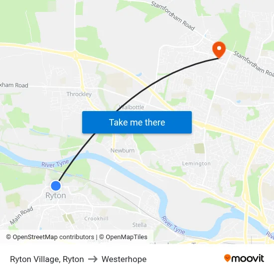 Ryton Village, Ryton to Westerhope map