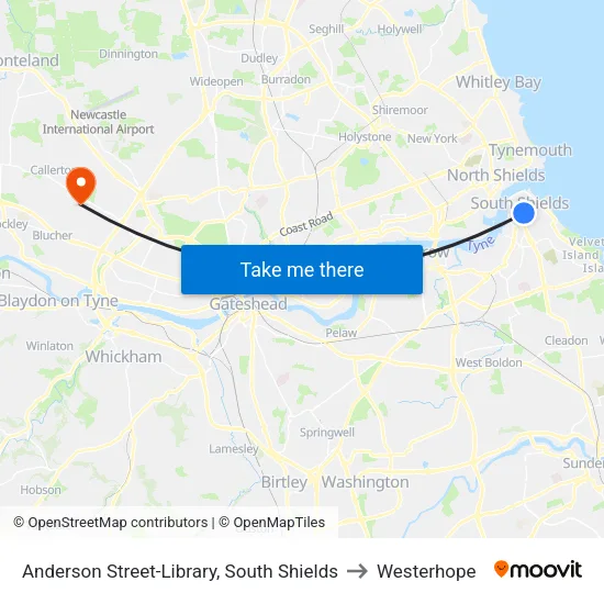 Anderson Street-Library, South Shields to Westerhope map