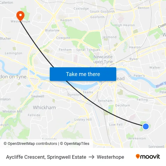 Aycliffe Crescent, Springwell Estate to Westerhope map