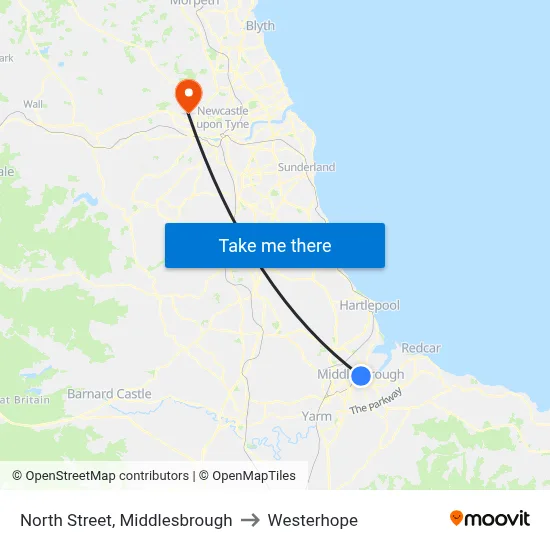 North Street, Middlesbrough to Westerhope map