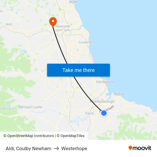 Aldi, Coulby Newham to Westerhope map