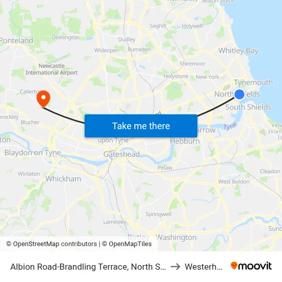Albion Road-Brandling Terrace, North Shields to Westerhope map