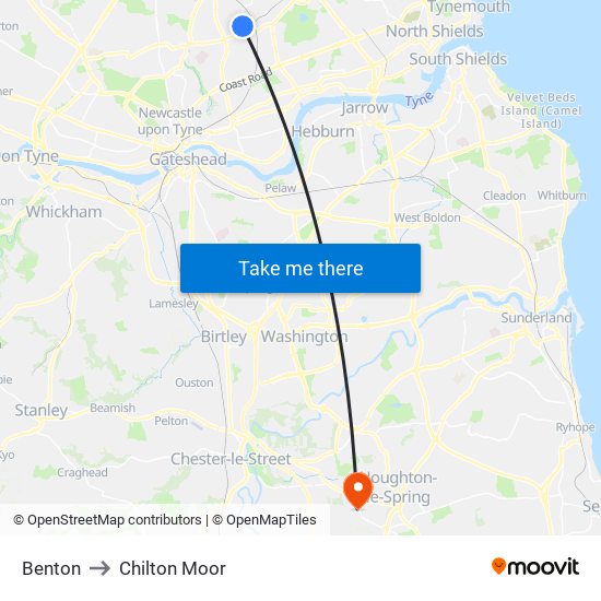 Benton to Chilton Moor map