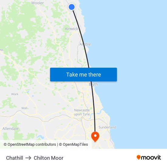 Chathill to Chilton Moor map