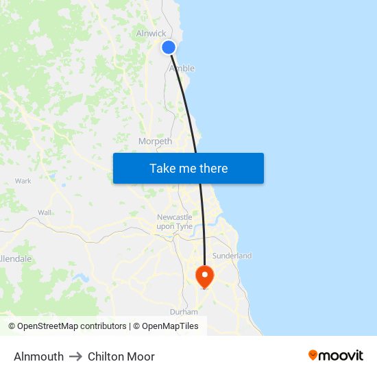 Alnmouth to Chilton Moor map