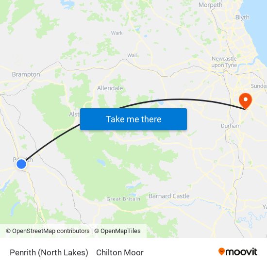 Penrith (North Lakes) to Chilton Moor map