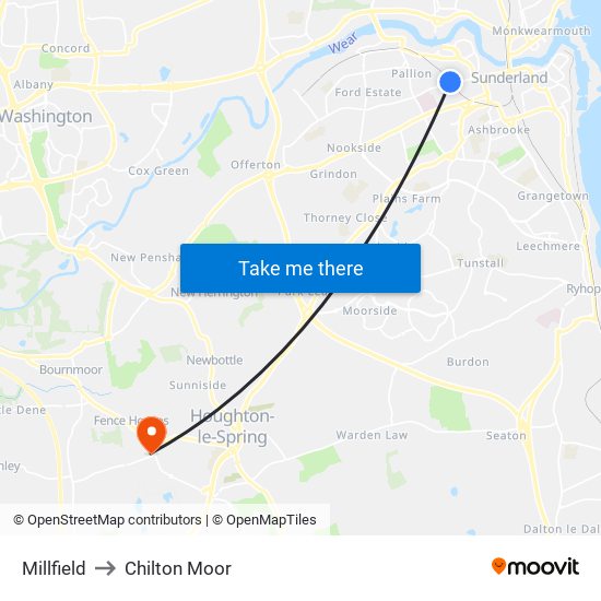 Millfield to Chilton Moor map