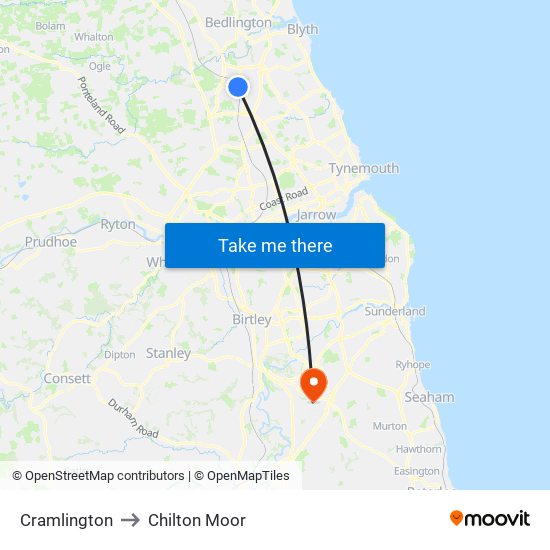 Cramlington to Chilton Moor map