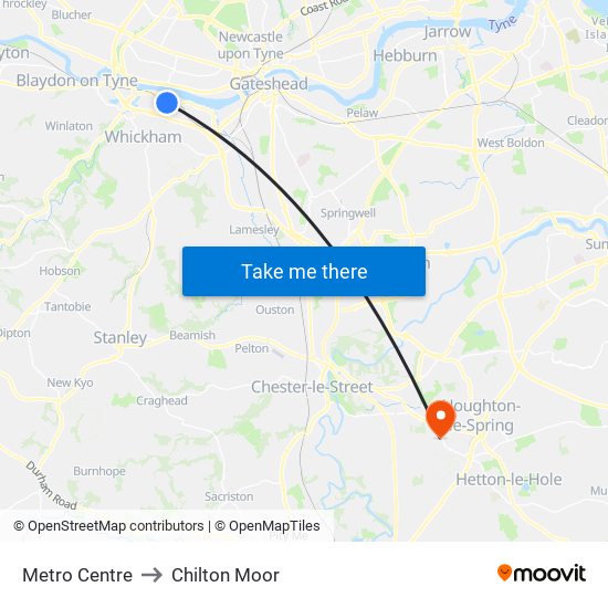 Metro Centre to Chilton Moor map